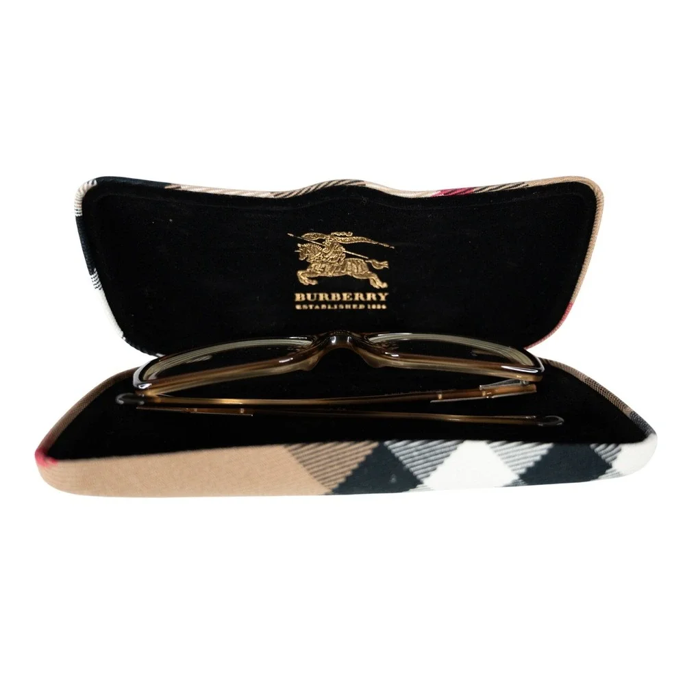 Burberry Eyeglasses Womens 52 16 135 Brown B 2076 3083 Plaid Nova Check Case